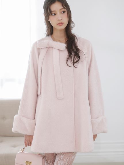 【WEB限定】ファー付きリボンブローチコート