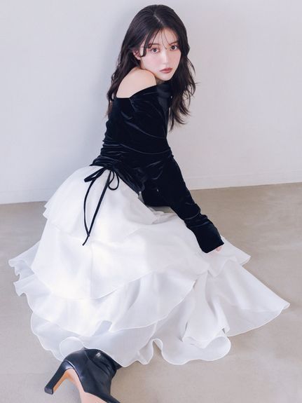 【WEB限定】カシュクールベロアドッキングワンピース