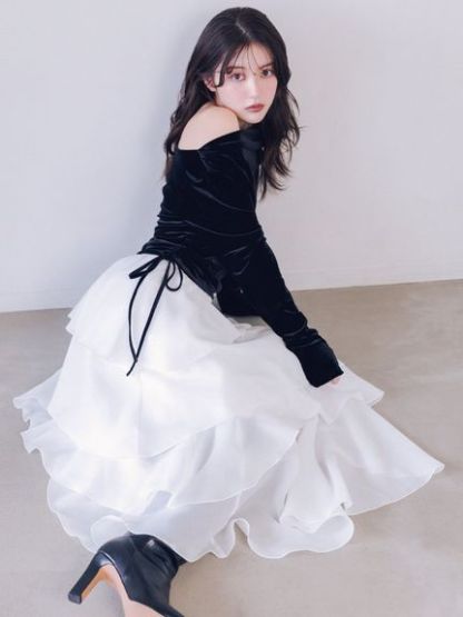 【WEB限定】カシュクールベロアドッキングワンピース