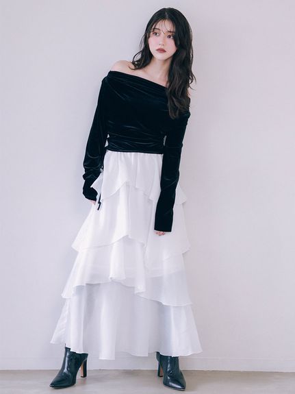 【WEB限定】カシュクールベロアドッキングワンピース