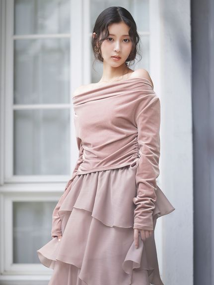 【WEB限定】カシュクールベロアドッキングワンピース