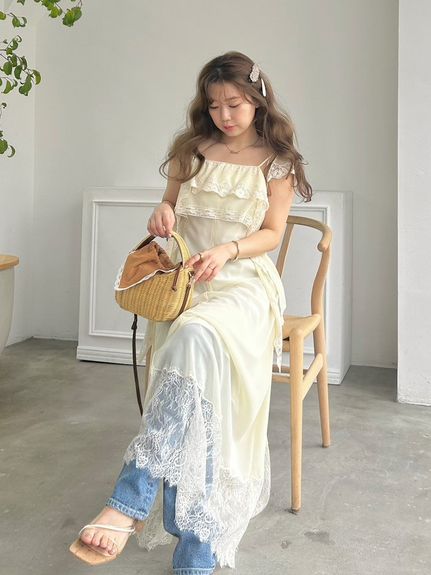 シルキーシフォンレースキャミワンピース