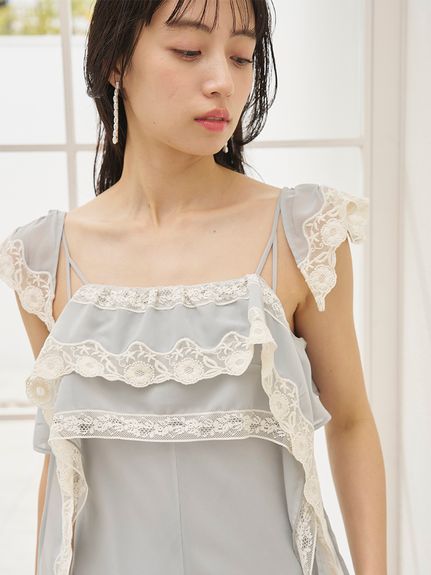 シルキーシフォンレースキャミワンピース