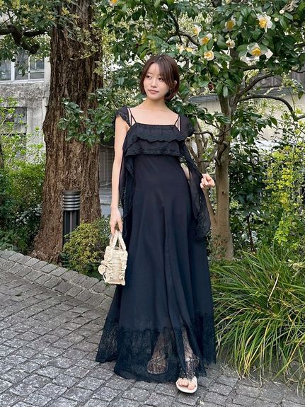 シルキーシフォンレースキャミワンピース