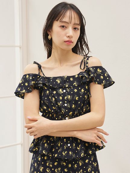 Sustainableフルーツプリントシャーリングブラウス