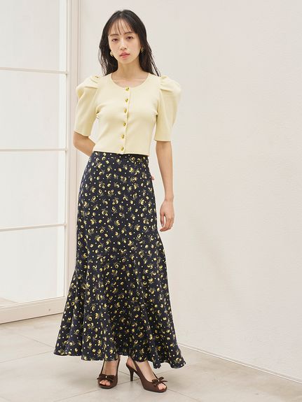 フルーツボタンパフニットカーディガン