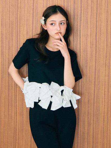 【USAGI ONLINE/ZOZOTOWN限定】リボンドッキングTシャツ