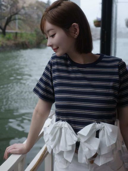 【USAGI ONLINE/ZOZOTOWN限定】リボンドッキングTシャツ