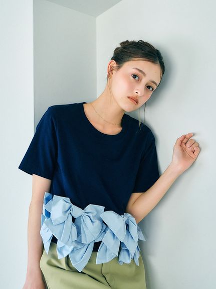 【USAGI ONLINE/ZOZOTOWN限定】リボンドッキングTシャツ