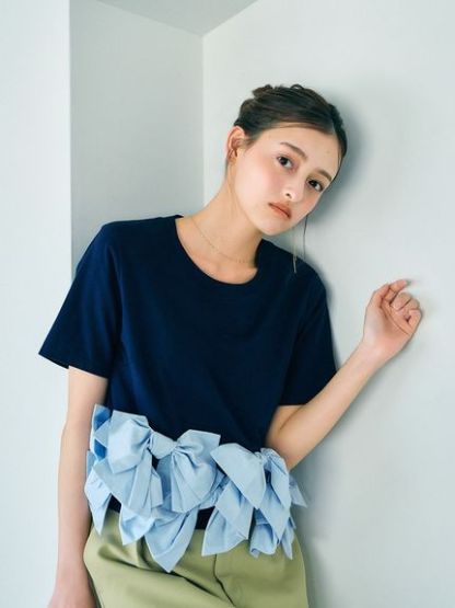【USAGI ONLINE/ZOZOTOWN限定】リボンドッキングTシャツ