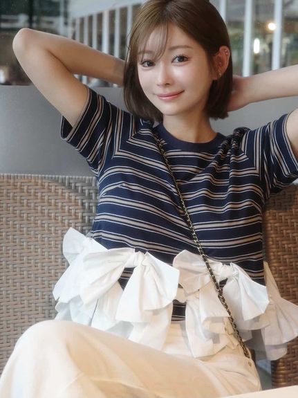 【USAGI ONLINE/ZOZOTOWN限定】リボンドッキングTシャツ