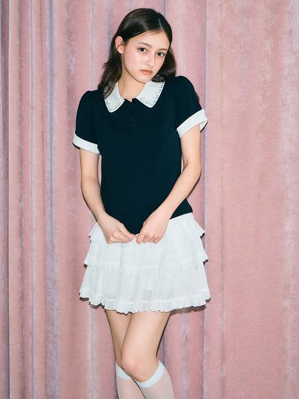【USAGI ONLINE/ZOZO TOWN限定】レイヤードビジューポロカットソー
