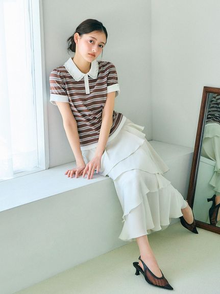 【USAGI ONLINE/ZOZO TOWN限定】レイヤードビジューポロカットソー