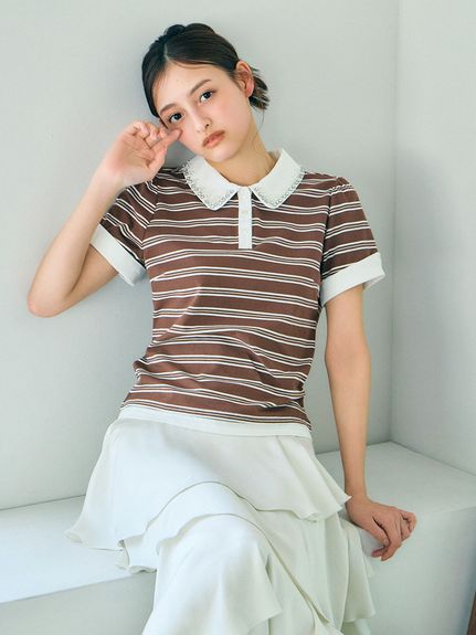 【USAGI ONLINE/ZOZO TOWN限定】レイヤードビジューポロカットソー