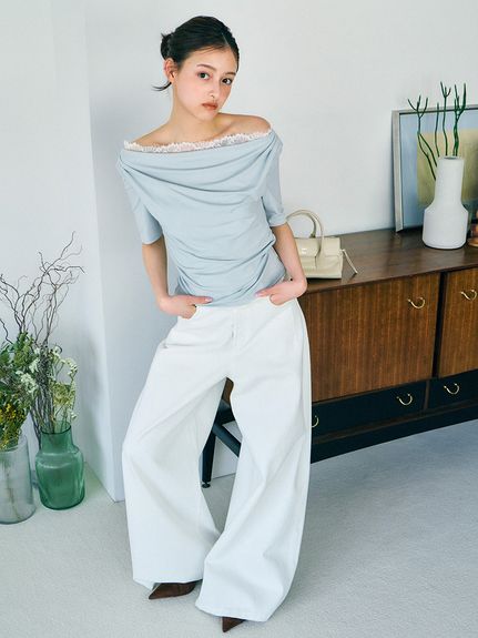 【USAGI ONLINE限定/ZOZOTOWN限定】レーストリムワンショルカットソー