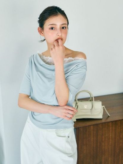 【USAGI ONLINE限定/ZOZOTOWN限定】レーストリムワンショルカットソー