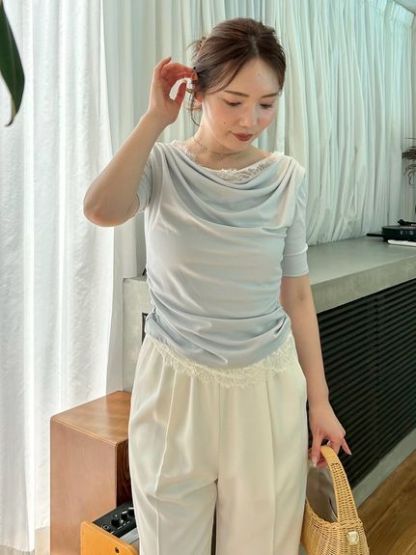 【USAGI ONLINE限定/ZOZOTOWN限定】レーストリムワンショルカットソー