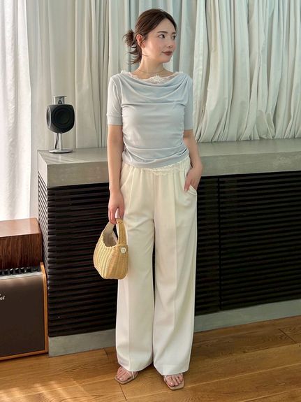 【USAGI ONLINE限定/ZOZOTOWN限定】レーストリムワンショルカットソー