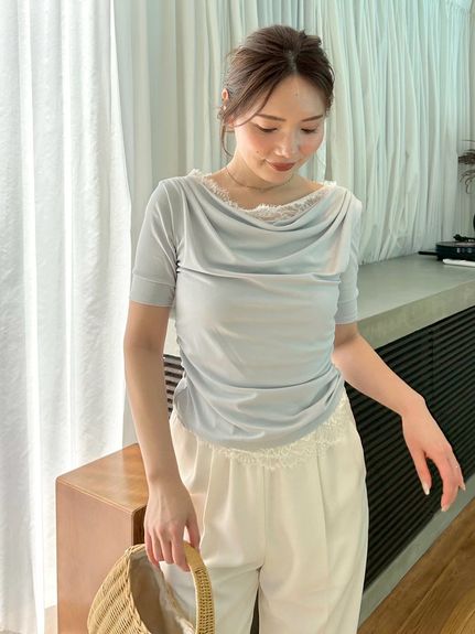 【USAGI ONLINE限定/ZOZOTOWN限定】レーストリムワンショルカットソー
