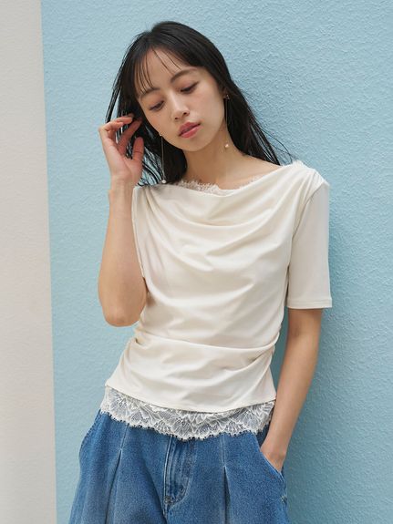 【USAGI ONLINE限定/ZOZOTOWN限定】レーストリムワンショルカットソー
