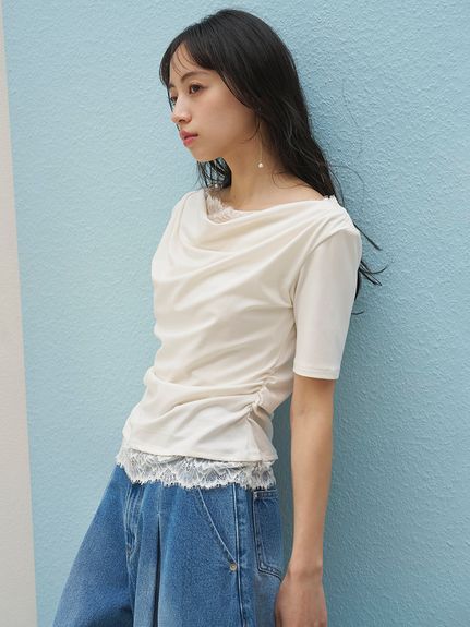 【USAGI ONLINE限定/ZOZOTOWN限定】レーストリムワンショルカットソー
