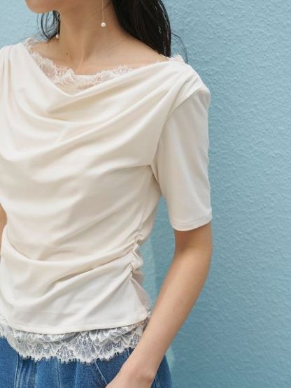 【USAGI ONLINE限定/ZOZOTOWN限定】レーストリムワンショルカットソー