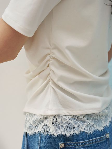 【USAGI ONLINE限定/ZOZOTOWN限定】レーストリムワンショルカットソー