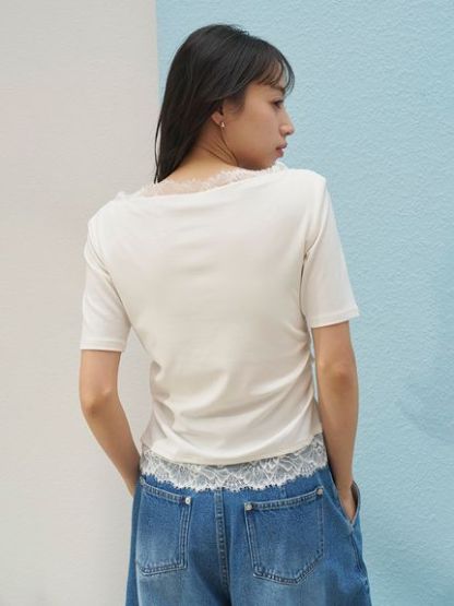 【USAGI ONLINE限定/ZOZOTOWN限定】レーストリムワンショルカットソー