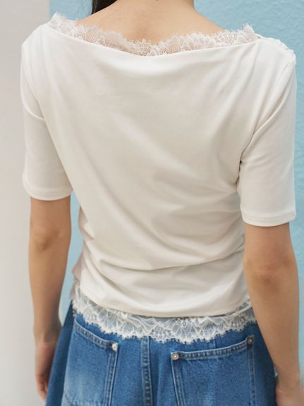 【USAGI ONLINE限定/ZOZOTOWN限定】レーストリムワンショルカットソー