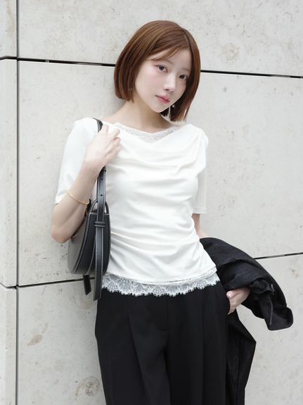 【USAGI ONLINE限定/ZOZOTOWN限定】レーストリムワンショルカットソー