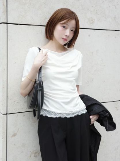 【USAGI ONLINE限定/ZOZOTOWN限定】レーストリムワンショルカットソー