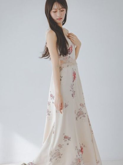 レーストリムプリントキャミワンピース