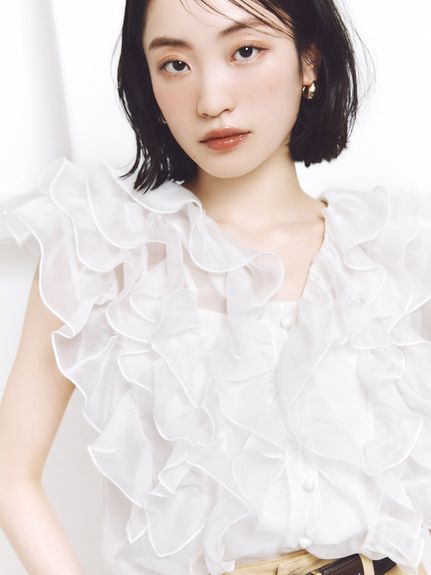 【新色追加/WEB限定カラーあり】ノースリフリルブラウス