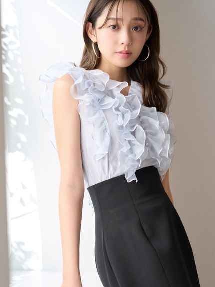 【新色追加/WEB限定カラーあり】ノースリフリルブラウス