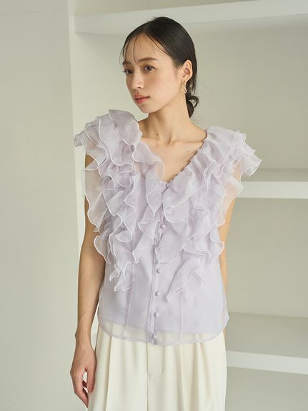 【新色追加/WEB限定カラーあり】ノースリフリルブラウス