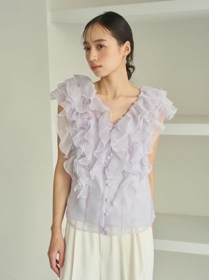 【新色追加/WEB限定カラーあり】ノースリフリルブラウス
