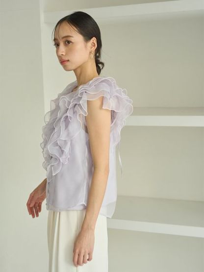 【新色追加/WEB限定カラーあり】ノースリフリルブラウス
