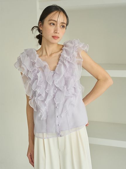 【新色追加/WEB限定カラーあり】ノースリフリルブラウス