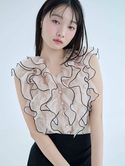 【新色追加/WEB限定カラーあり】ノースリフリルブラウス