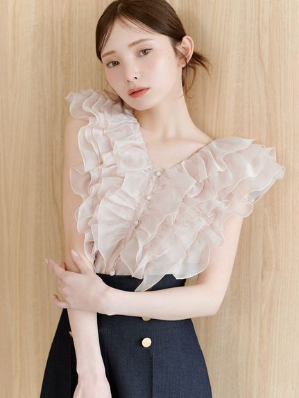 【新色追加/WEB限定カラーあり】ノースリフリルブラウス