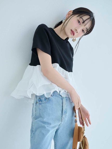 【WEB限定カラーあり】ボリュームペプラムドッキングカットプルオーバー