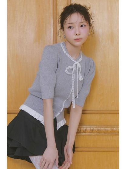 【USAGI ONLINE限定】レースリボンペプラムカーディガン