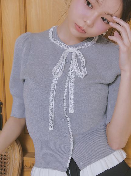 【USAGI ONLINE限定】レースリボンペプラムカーディガン