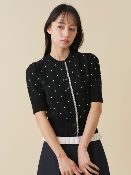 【USAGI ONLINE限定】レースリボンペプラムカーディガン