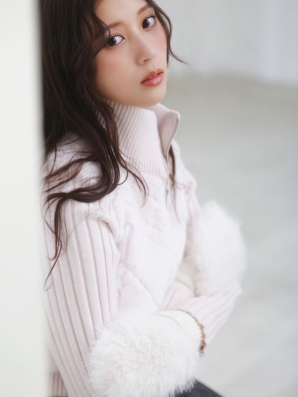 【WARM】ファーキルティングニットブルゾン