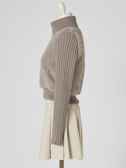 【WARM】ファーキルティングニットブルゾン