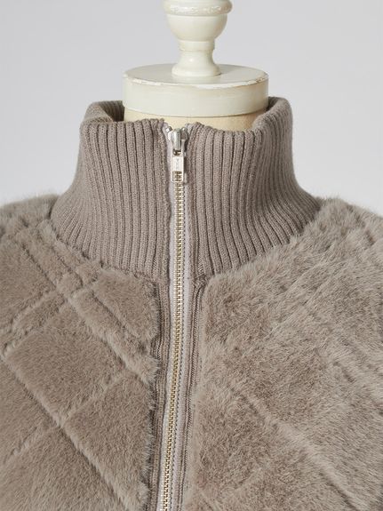 【WARM】ファーキルティングニットブルゾン