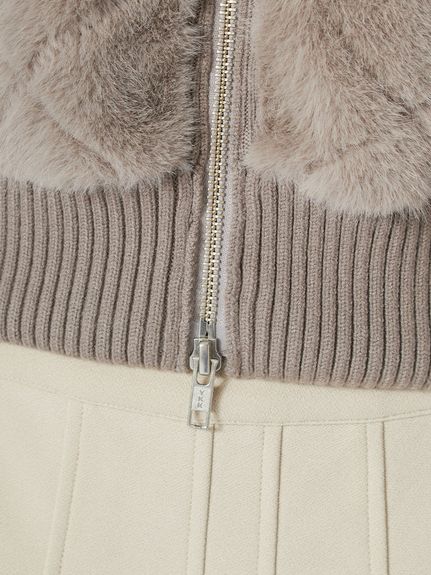 【WARM】ファーキルティングニットブルゾン