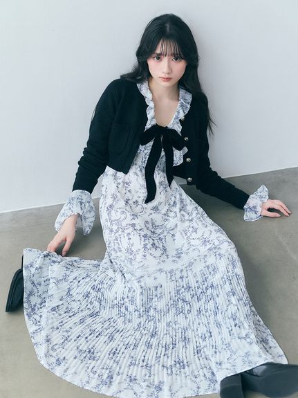 Sustainableバリエプリントロングスリーブワンピース