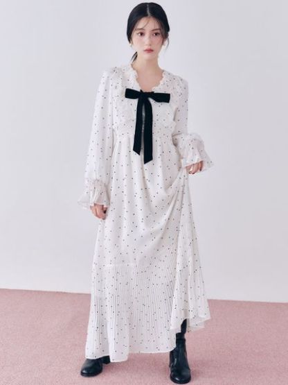 Sustainableバリエプリントロングスリーブワンピース